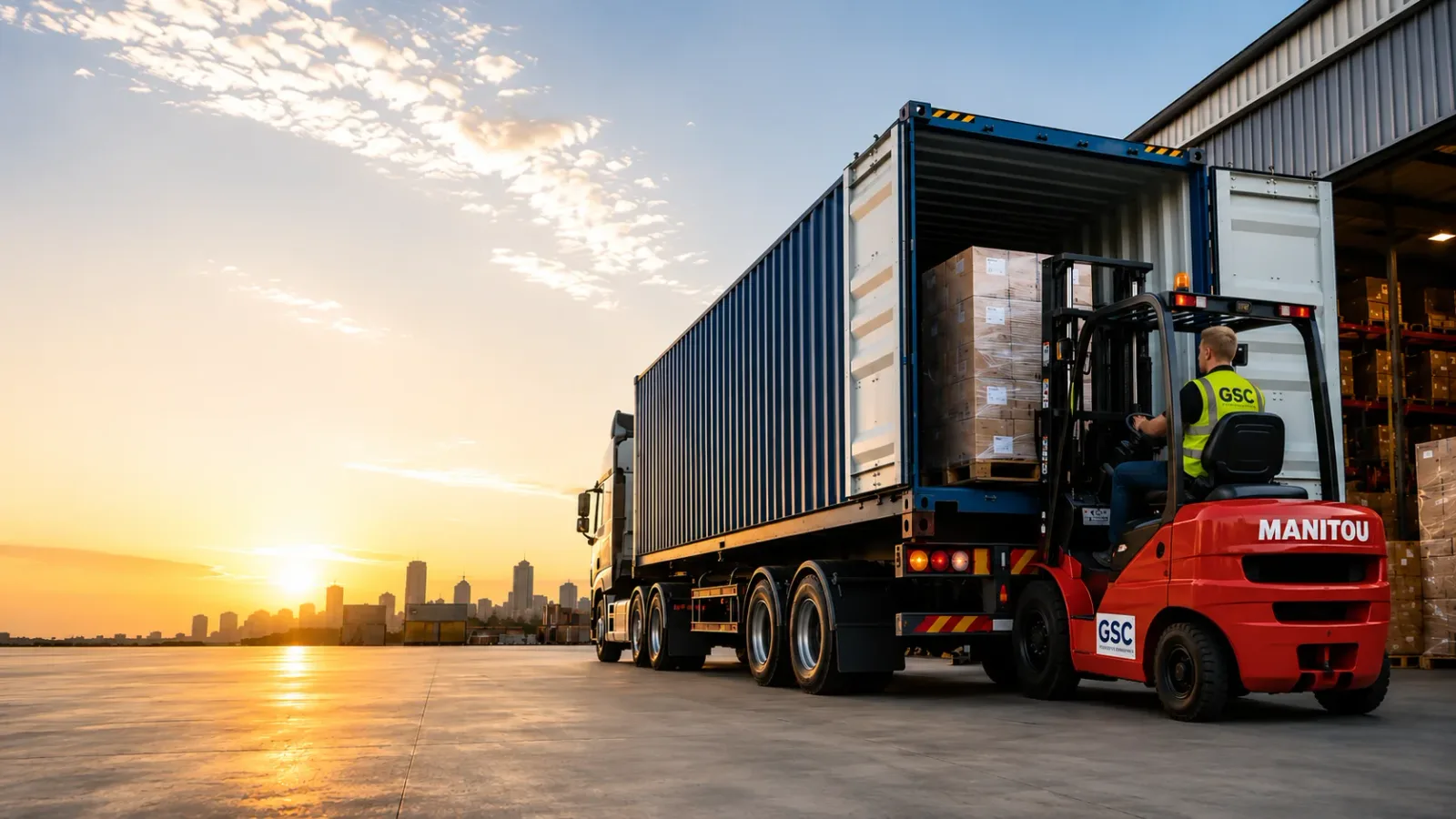 Container unloading and warehousing operation